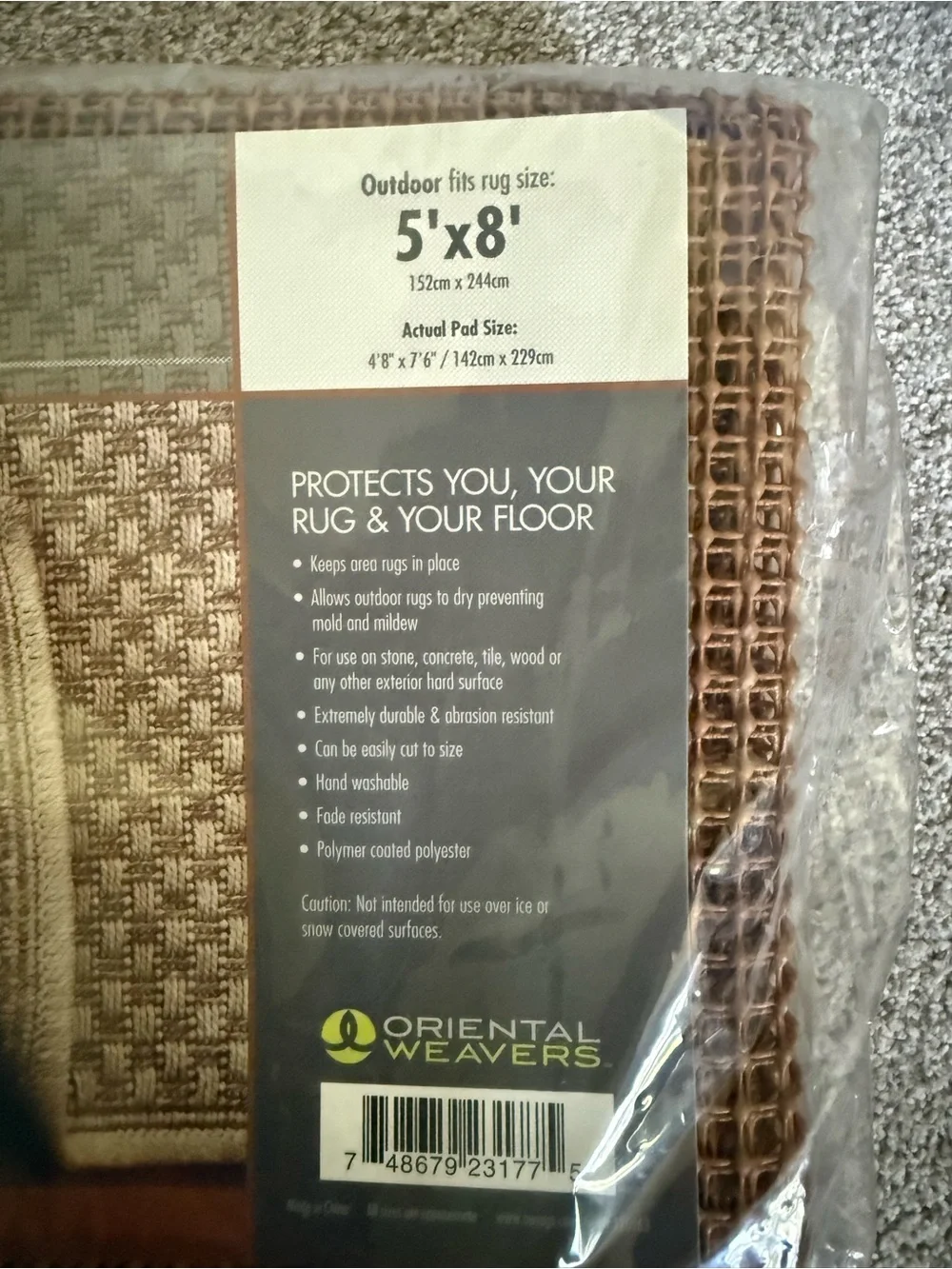 Oriental Weavers Outdoor Rug Pad - Brown fits 5 by 8 rug